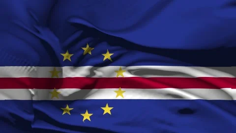 Closeup Cape Verde Flag Wave Loop waving in wind Realistic Cape Verde Flag b Stock Footage 320151599