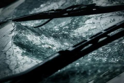 Closeup of car with broken windshield, Accident of car Stock Photos