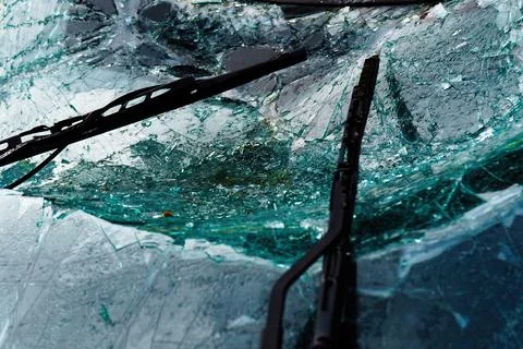 Closeup of car with broken windshield, Accident of car Stock Photos