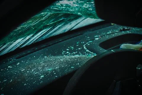 Closeup of car with broken windshield, Accident of car Stock Photos