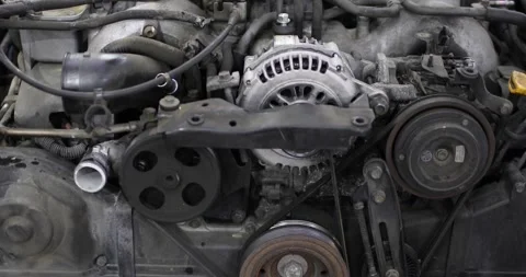 Closeup of car engine chain and gears, closeup view. Stock Footage 145445987