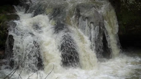 Closeup of cascade in slow motion 3 small waterfalls of the Schiessentumpel i Stock Footage 137912484