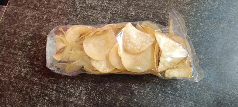 Closeup of cassava chips in the pack Fotos Stock