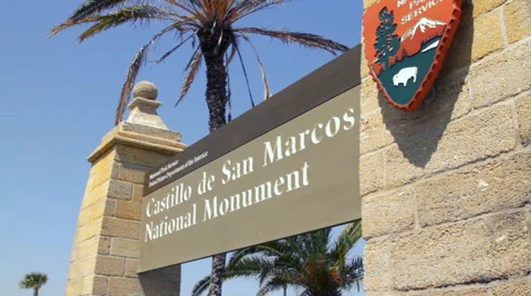 Closeup of the Castillo de San Marcos sign in St. Augustine, Florida Video stock 41688935
