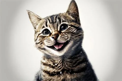 Closeup a cat is smiling on white background, Made by AI,Artificial intelli.. Illustrazione stock