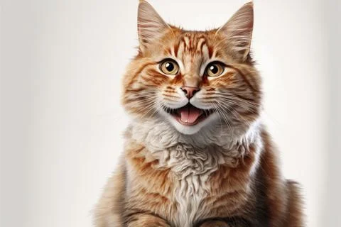 Closeup a cat is smiling on white background, Made by AI,Artificial intelli.. Stock Illustration