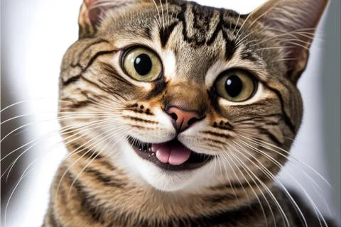 Closeup a cat is smiling on white background, Made by AI,Artificial intelli.. Stock Illustration