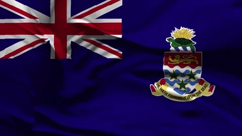 Closeup Cayman Islands Flag Wave Loop waving in wind Realistic Cayman Island Stock Footage 320151600