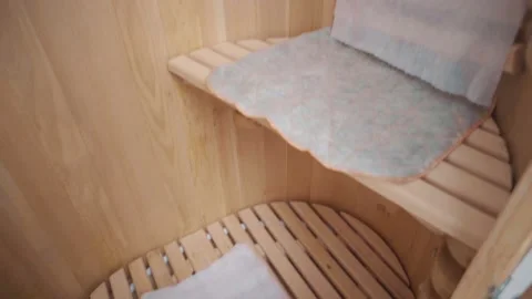 Closeup of cedar phyto barrel with locks on latches grates and handstands inside Stock Footage 154002730