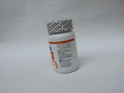 Closeup of Ceeplus Immunity Booster Tablets Plastic Container isolated on whi Foto stock