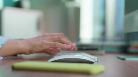 Closeup ceo hands typing computer keyboard. Anonymous worker checking message Stock Footage 218986341