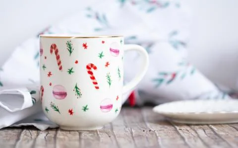 Closeup of ceramic cup on wood table Stock Photos