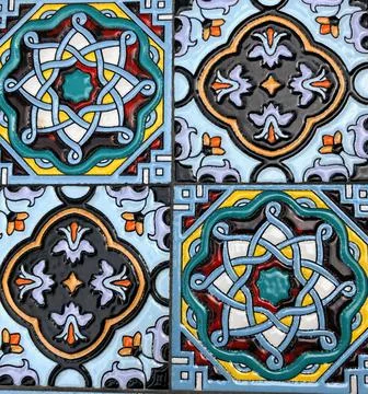 Closeup of a ceramic tile with arabic pattern Stock Photos