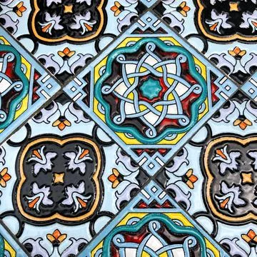 Closeup of a ceramic tile with arabic pattern Stock Photos