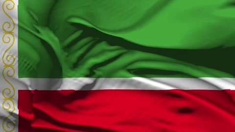 Closeup Chechen Republic Flag Wave Loop waving in wind Realistic Chechen Rep Stock Footage 320215296