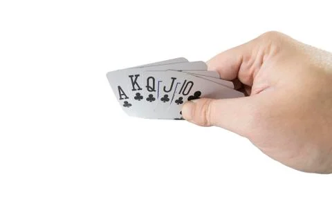 Closeup of checking playing cards isolated on white Stock Photos