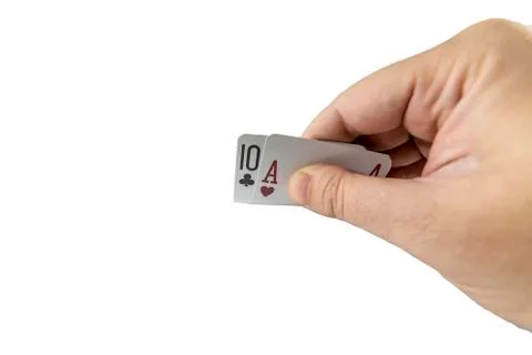 Closeup of checking playing cards isolated on white Stock Photos