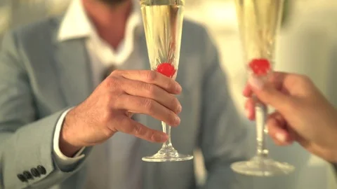 Closeup cheering with champagne Stock Footage 75748887