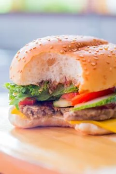Closeup of a cheese burger Foto stock