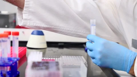 Closeup of chemist hands working with samples Stock Footage 255196456