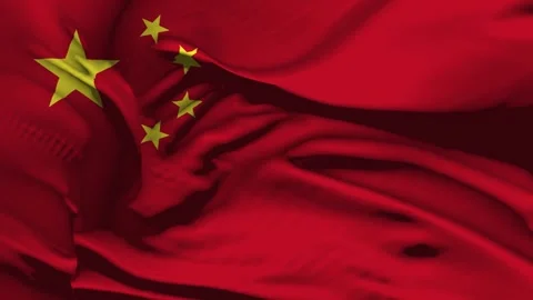 Closeup China Flag Wave Loop waving in wind Realistic China Flag background Stock Footage 320215335