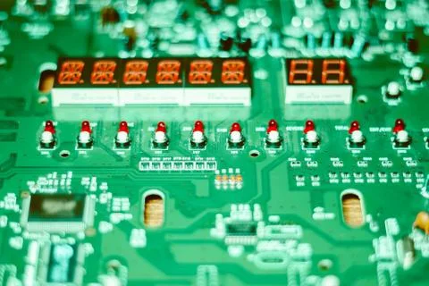 Closeup of chip on electronic board Stock Photos