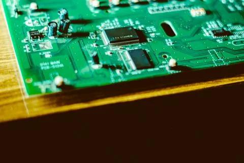 Closeup of chip on electronic board Foto stock