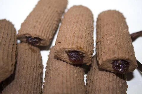 Closeup chocolate biscuits bakery roll Stock Photos