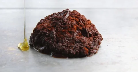Closeup of chocolate desert with different chocolate texture pouring os Stock Footage 78511140