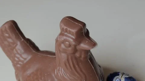 Closeup of Chocolate Hen with Easter Eggs Celebrating Joyful Holiday Stock Footage 331911307