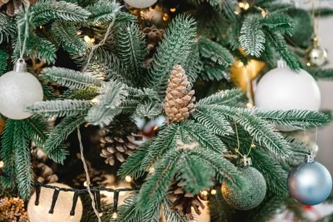 Closeup of Christmas tree background Stock Photos