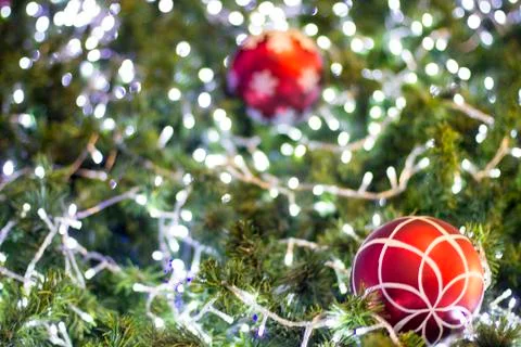 Closeup of christmas-tree decorations Stock Photos