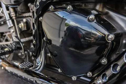 Closeup of chromed motorcycle engine Stock Photos