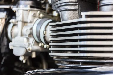 Closeup of chromed motorcycle engine Stock Photos