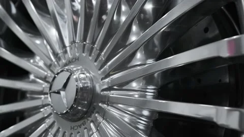 Closeup cinematic view on modern multispoke alloy wheel for luxury SUV Stock Footage 221742513