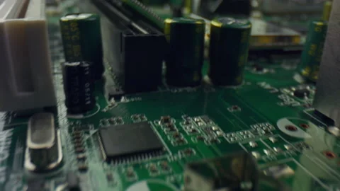 Closeup circuit board of computer. Integrated communication processor 库存影片 132313776