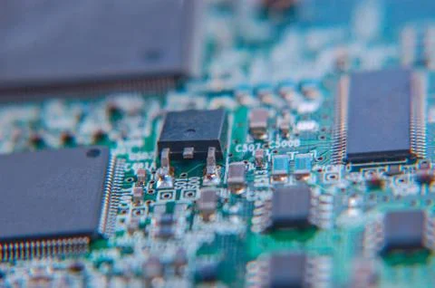 Closeup circuit board with electronic components Stock Photos