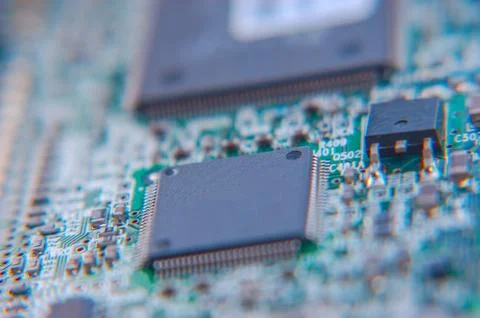 Closeup circuit board with electronic components Stock Photos