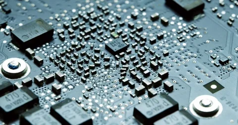 Closeup of Circuit Board featuring various Electronic Components and details Vídeo Stock 294233017