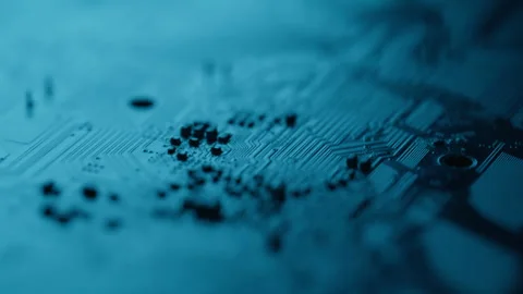 Closeup circuit showing intricate design inside tech lab. Electronic component Stock Footage 332673034