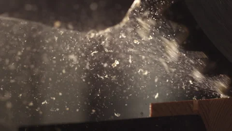 Closeup of a circular saw in slow-motion Stock Footage 264030416