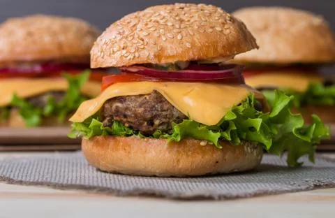Closeup of classic burger Stock Photos