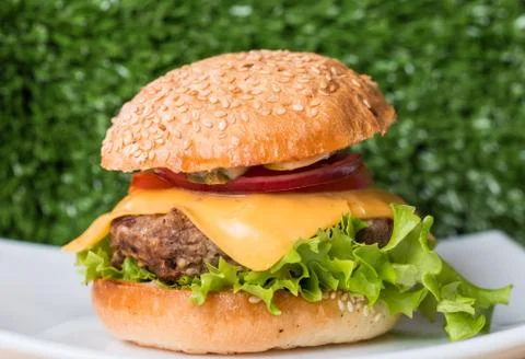 Closeup of classic burger Stock Photos