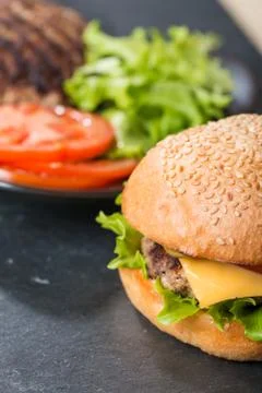 Closeup of classic burger Stock Photos