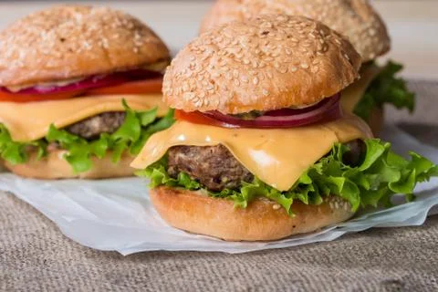 Closeup of classic burger Stock Photos