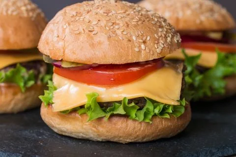 Closeup of classic burger Stock Photos
