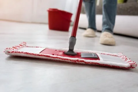 Closeup cleaning mopping floor 库存照片