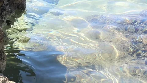 Closeup clear water rippling over rocky coast Stock Footage 323433068