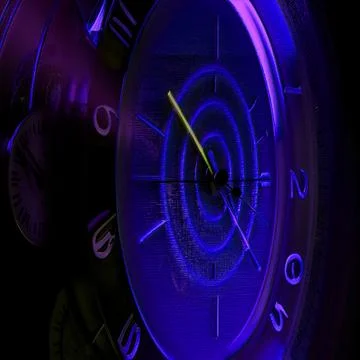 Closeup of clock face on dark background. Time concept. 3D rendering Stock Illustration