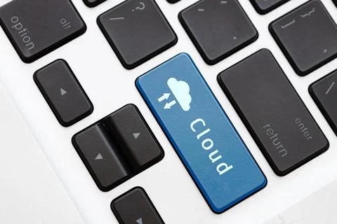 Closeup Cloud text button command text for save upload or download data in .. Stock Photos